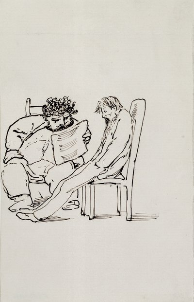 Cartoon of William Morris (1834-96) reading poetry to Edward Burne-Jones (1833-98) by Edward Burne Jones